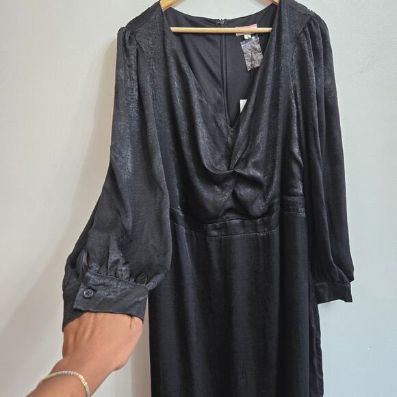 NWT Andrée by Unit Whimsigoth Vamp Witchy Black Satin Midi Long Sleeve Dress 2X - Picture 6 of 12